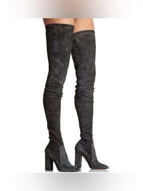 🆕 Tamara Mellon “Helmet” Thigh High Stretch Grey Suede Boots - 38.5